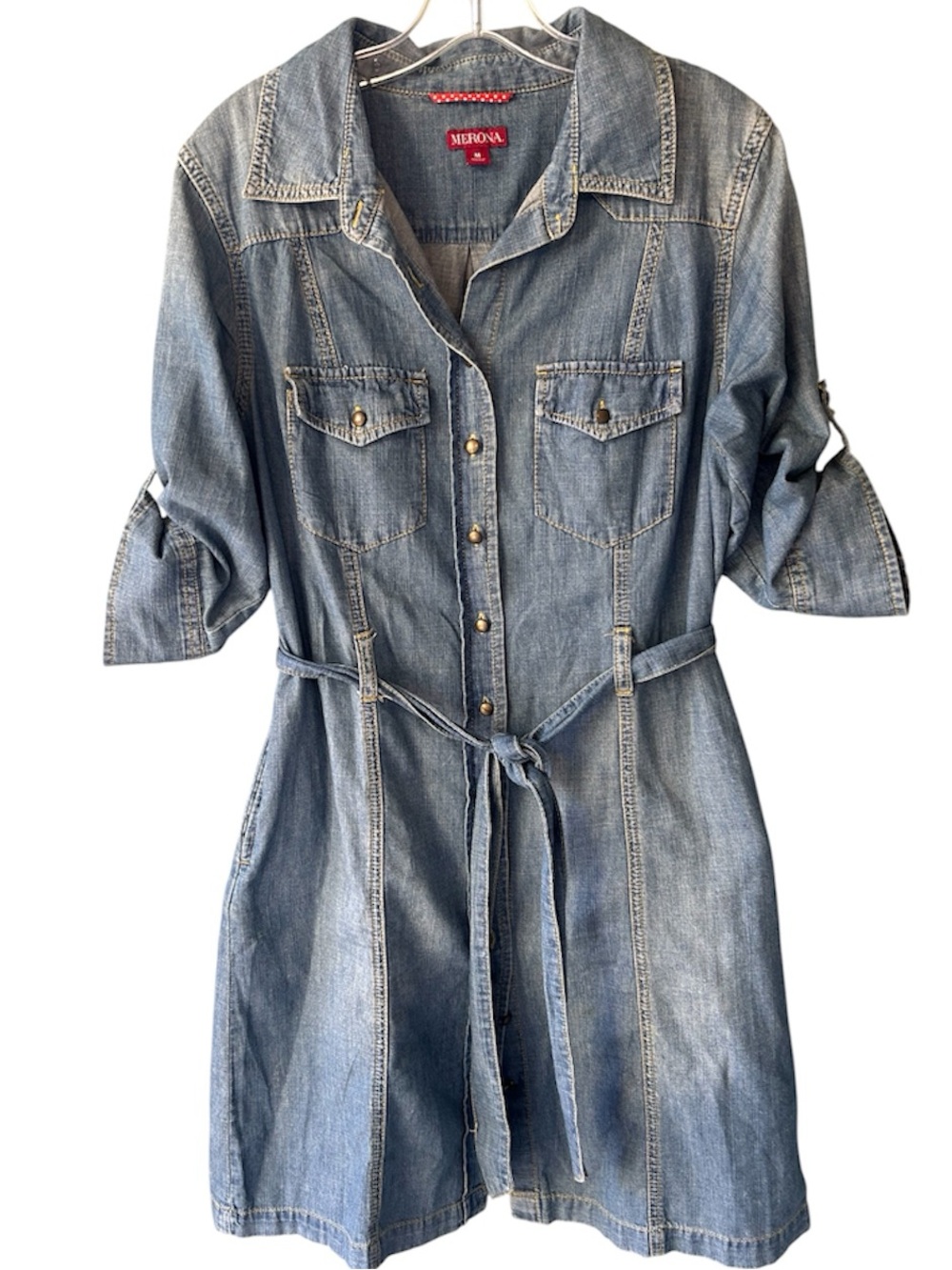 Merona Light Blue Denim Shirt Dress with Tie Belt